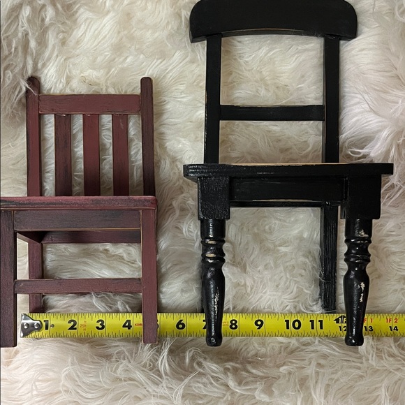 Set of Two Miniature Wooden Chairs - Black and Burgundy - Picture 4 of 8